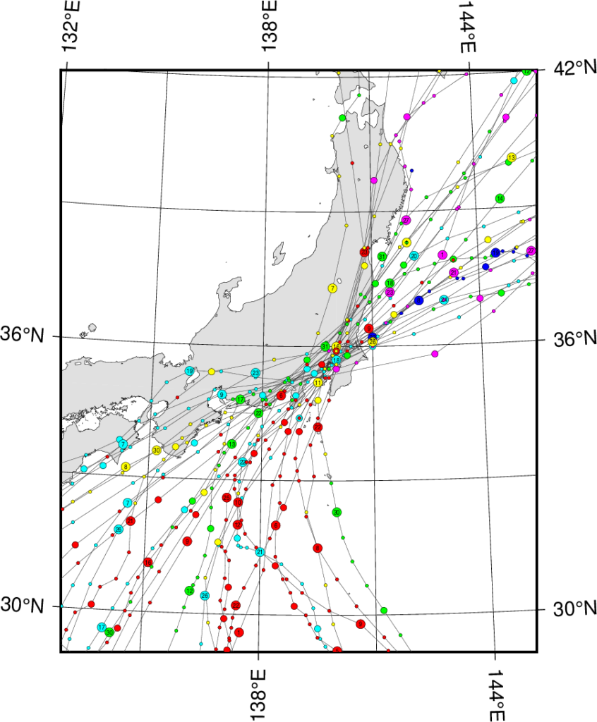 東京都の台風通過数(過去100年分)