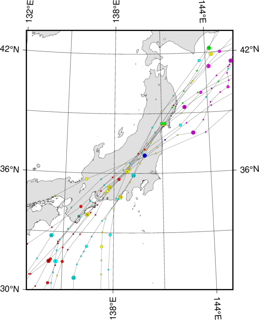 群馬県の台風通過数(過去100年分)